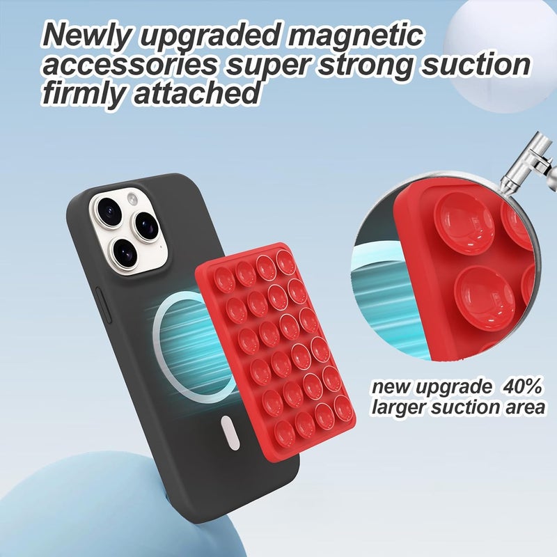 OPOM Magnetic Suction Phone Mount for MagSafe Case,Silicone Sticky Phone Grip Holder for iPhone,Removable Hands-Free Selfie/Video for TikTok & Instagram Influencer/Creator (Red) - Image 2